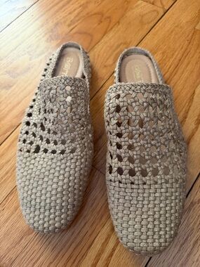 Børn Woven Leather Mule Flats Tan Slip On Loafers Size 8